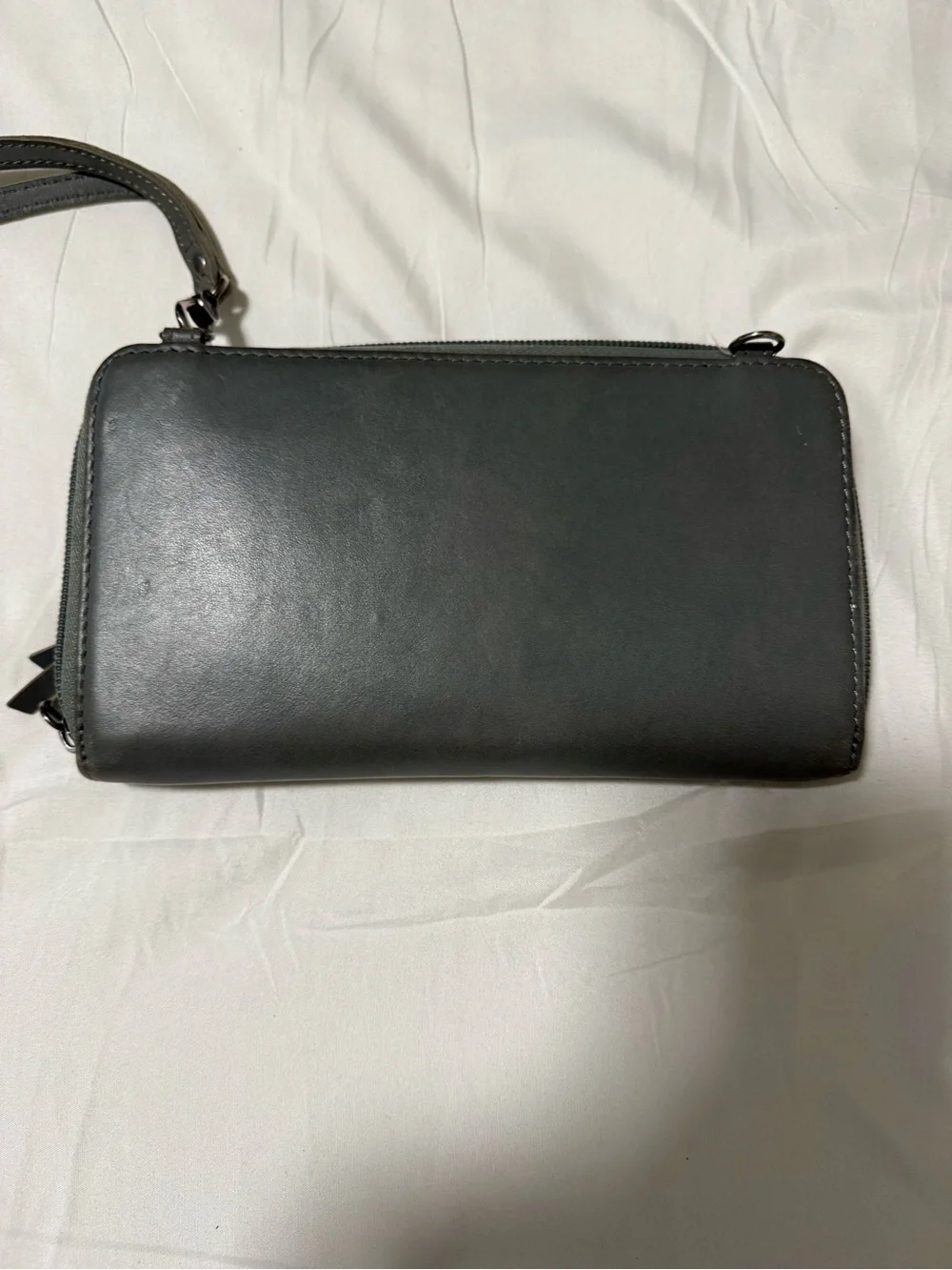 The Sak Gray Leather Whipstitch Snap Wallet
